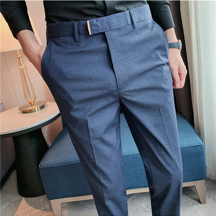 Pantaloni da abito da uomo primavera autunno Moda stile britannico Business Office Pantaloni eleganti da uomo Pantaloni da uomo slim fit a righe di alta qualità