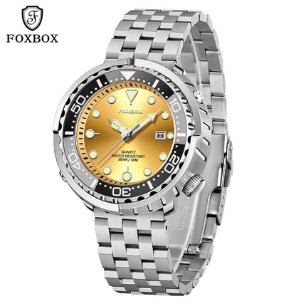 FOXBOX Top Brand Fashion Diver Watch Men 50ATM Waterproof Date Clock orologi sportivi orologio da polso al quarzo da uomo Relogio Masculino platinumshop