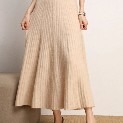 New Chic Pleated Skirts Woman Slimming Umbrellas Autumn Winter 100% Cashmere Knitted Long Skirt Solid Color Basics Woman Clothes PlatiNum
