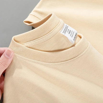 600G Heavy Cotton Short-sleeved T-shirt Men's and Women's Summer Loose Casual Trend Versatile Round Neck Half-sleeved Clothes PlatiNum