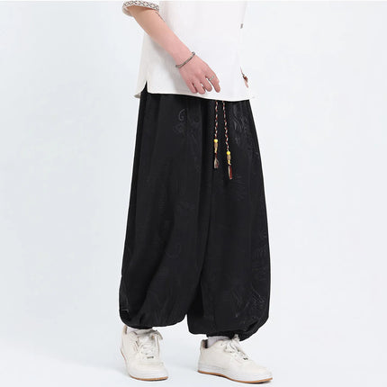 Pantaloni Estivi da Uomo Stile Cinese in Seta Ghiaccio con Motivo Drago Ukiyo-e, Comodi e Trendy, Pantaloni Casual Oversize da Uomo