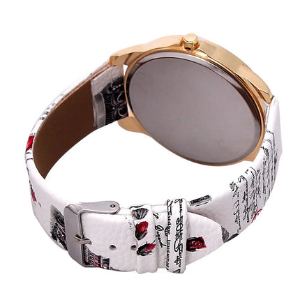 Orologio al quarzo in pelle PU da donna alla moda con strass Torre Eiffel platinumshop
