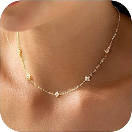 925 Silver Plated Four-leaf Flower Zircon Chain Necklace for Women Luxury Collar Charm Clover Necklaces 2025 Trend Jewelry PlatiNum