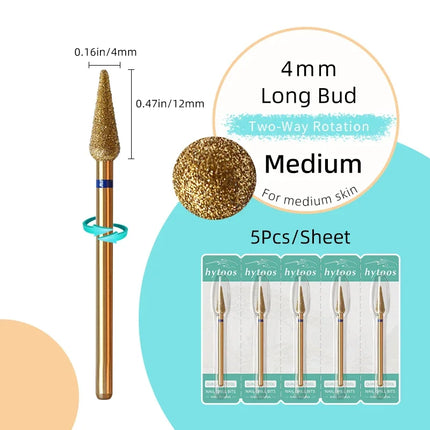 HYTOOS 5Pcs/Set Titanium Nail Drill Bits Diamond Cuticle Clean Nail Bit Professional Safety Cuticle Dead Skin Nail Cleaner Tool