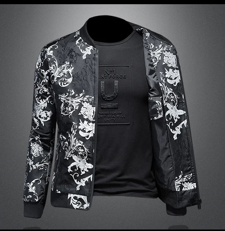 Minglu Autumn Winter Stand Collar Men's Jackets Luxury Pattern Pattern Long Sleeve Business Casual Male Coats Plus Size 5XL