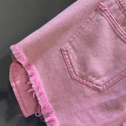 New style ripped denim shorts with frayed washed pockets and wide legs