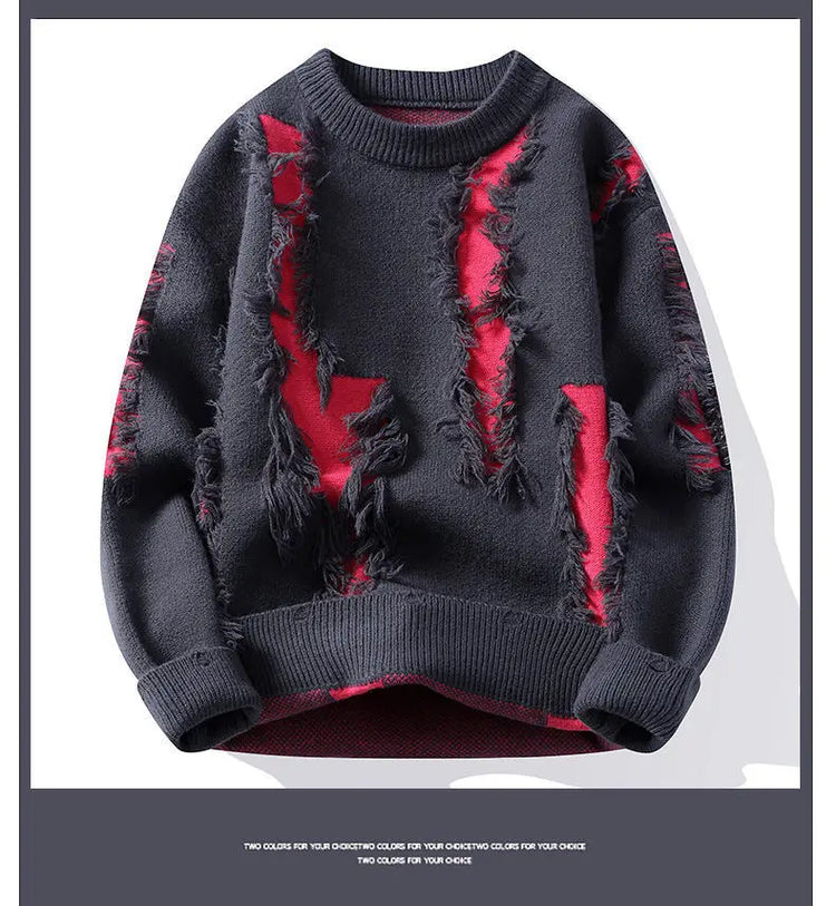 Ripped Sweater Men's Loose Crew Neck Knit Bottom Shirt Handsome Autumn Clothes on The Fashion  Sweater Pullover Sweater