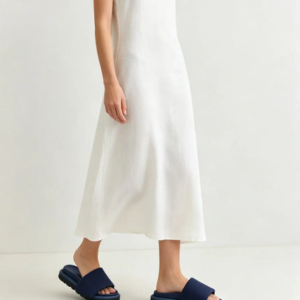 Sandali piatti da donna blu navy con punta aperta e cinturino regolabile, comodi e antiscivolo per l'uso quotidiano estivo