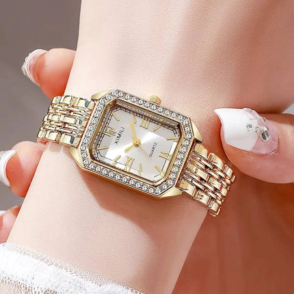 Orologi da donna rettangolari alla moda Orologio da donna al quarzo con strass Orologio da polso con cinturino Reloj Mujer (senza scatola) platinumshop