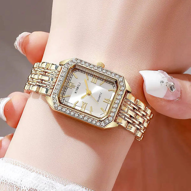 Orologi da donna rettangolari alla moda Orologio da donna al quarzo con strass Orologio da polso con cinturino Reloj Mujer (senza scatola) platinumshop