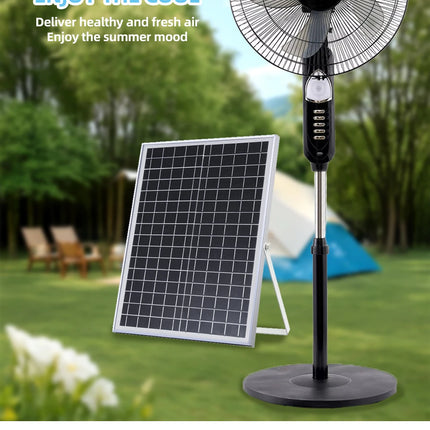 Ventilatore da pavimento ad energia solare 6 - 12 ore di corsa Ventilatore da pavimento portatile regolabile a 3 velocità per porta USB di emergenza oscurante domestica e luce notturna