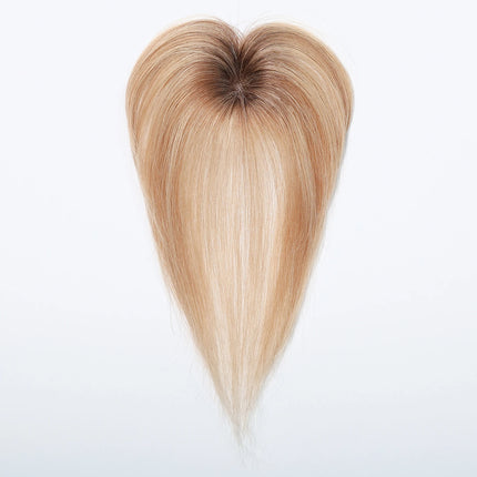 Ombre Light Blonde Real Human Hair Toppers with Swiss Lace Base Hair 3D Air Bangs 10inch Human Hair Topper for Women Hair Loss