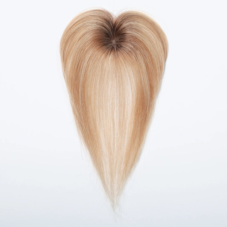 Ombre Light Blonde Real Human Hair Toppers with Swiss Lace Base Hair 3D Air Bangs 10inch Human Hair Topper for Women Hair Loss