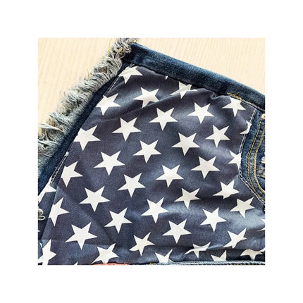 Pantaloncini di jeans con stampa stelle e nappe con bandiera americana estiva da donna Pantaloncini di design con nappe alla moda Pantaloncini casual versatili