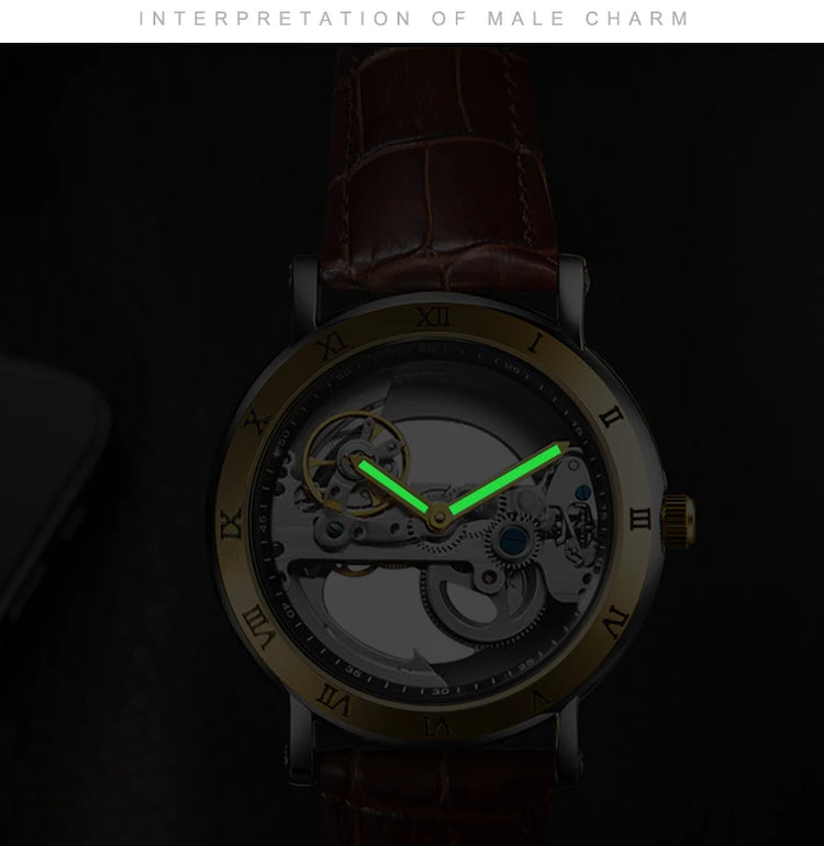 AKDPN Men's Watches Automatic Mechanical Stainless Steel Men's Wrist Watch Skeleton Automatic Watches for Man Watch Montre Homme