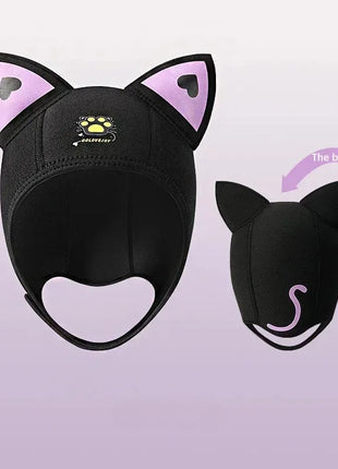 Cappuccio da sub con orecchie di gatto Cappuccio da muta in neoprene da 3 mm Cuffia da nuoto da donna carina per il surf Snorkeling Sport acquatici Cappello da sub da surf
