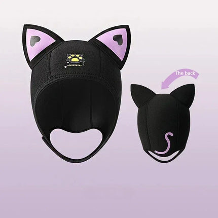 Cat Ear Diving Hood 3mm Neoprene Wetsuit Hood Cute Women's Swimming Cap for Surfing Snorkeling Water Sports Surf Diving Hat