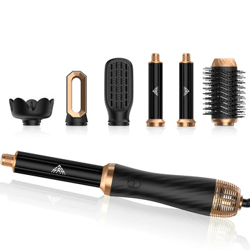 TRAVX 623-Black Gold- 6 In 1 Hair Dryer Multistyler, Hot Air Brush For Curling, Straightening And Blow Dry Styling Tool, Home Styling Tool For Straight Hair And Curly Hair