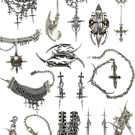 Set di Gioielli Punk Rock per Donne e Uomini, Collane e Anelli con Ciondolo a Croce Gotica, Collezione di Accessori Gioiello Audaci platinumshop