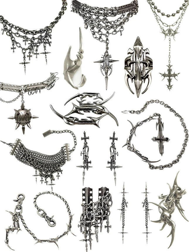 Set di Gioielli Punk Rock per Donne e Uomini, Collane e Anelli con Ciondolo a Croce Gotica, Collezione di Accessori Gioiello Audaci platinumshop