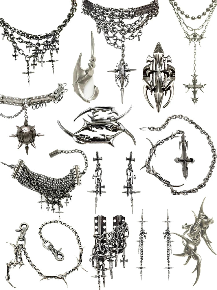 Set di Gioielli Punk Rock per Donne e Uomini, Collane e Anelli con Ciondolo a Croce Gotica, Collezione di Accessori Gioiello Audaci platinumshop