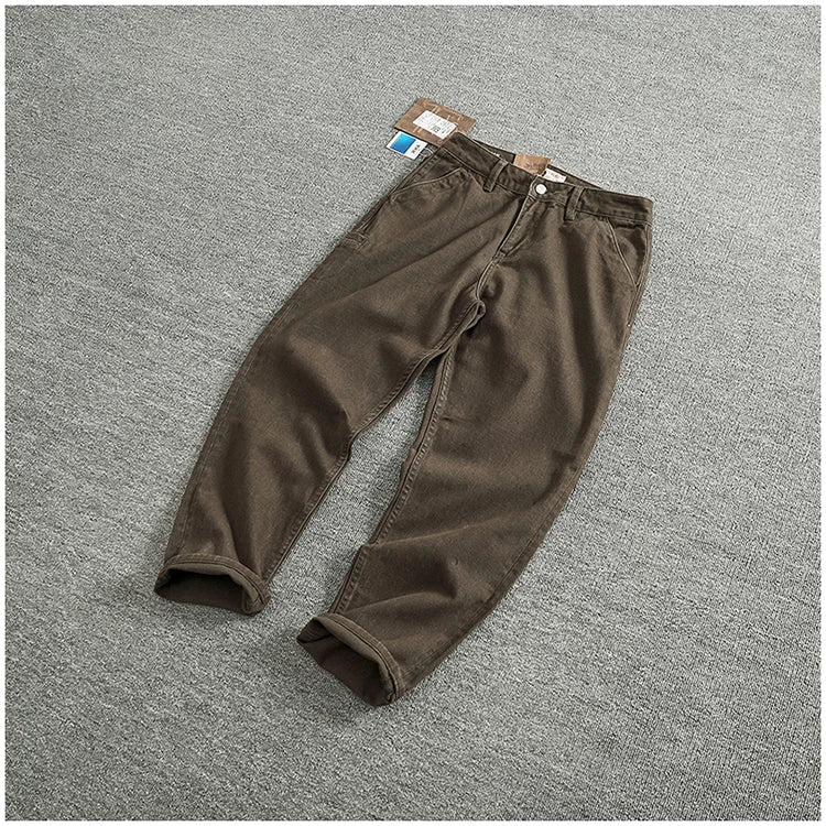 Solid color overalls men's straight leg CHINO casual pants Heavy cotton loose cone pants