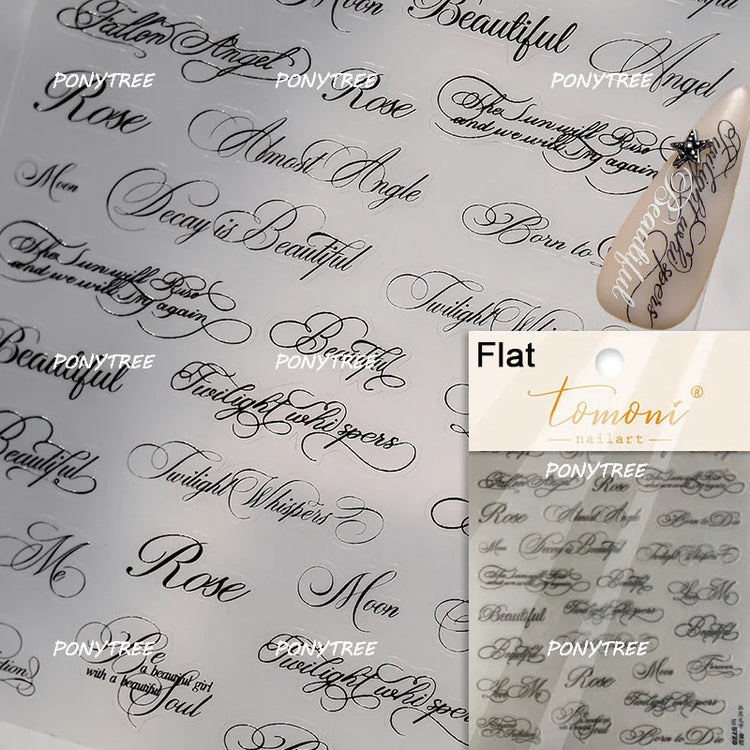 English Word Christmas Tree Calligraphy Font Reindeer Bell Gift Bowknot Starburst Adhesive Nail Charm Art Sticker Manicure Decal