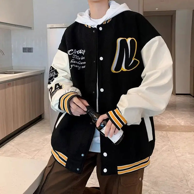 Embroidery Baseball Uniform Man Casual Jackets New Autumn Splicing Trendy Jacket Fashion High Street Outerwear Loose Clothes
