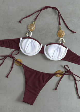 Micro Bikini 2026 Push Up Donna Costumi da Bagno Sexy Set Bikini String Thong Biquini Monokini Tinta Unita Abbigliamento da Spiaggia