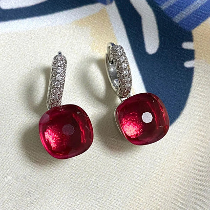 Classic Candy Color Earrings Inlay Transparent Zircon 27Colors Crystal Earrings Platinum Plated Fashion Jewelry For Women PlatiNum