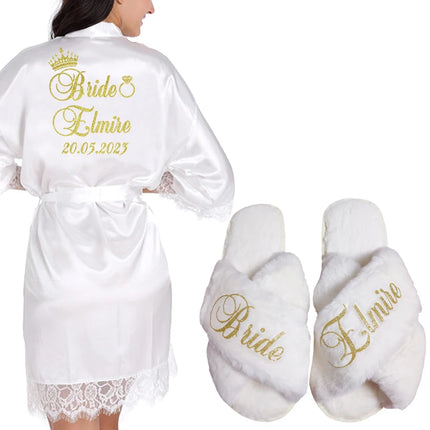 Set regalo bidale personalizzato Donna Abito in raso Sposa Damigella d'onore Matrimonio Camicia da notte Accappatoio