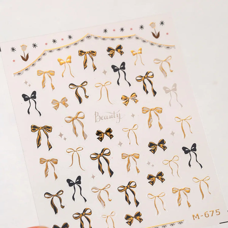 1pcs Bow Nail Sticker Hot Gold Series New Crafts 3D Bow Tie Self Adhesive Nail Art Stickers Japanese Nail Art Decorations Decals