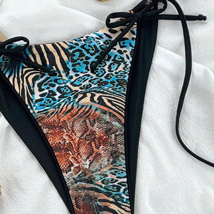 Costume da bagno bikini sexy leopardato da donna con spalline push-up, set bikini a tre pezzi a vita bassa, costumi da bagno estivi da donna senza schienale per la spiaggia PlatiNum