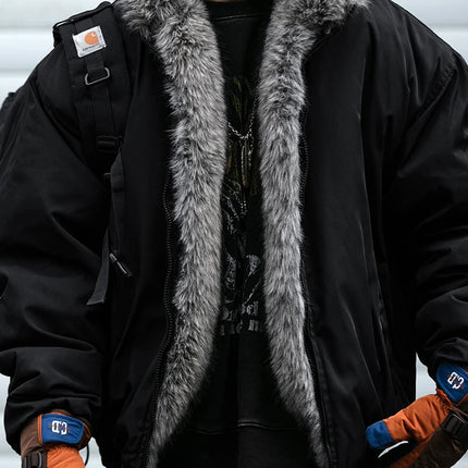 Mens Korean Streetwear Thick Warm Jacket Winter Fleece Lined Fur Collar High Quality Cold Proof Heavyweight Outdoor Thermal Coat