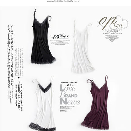 Abbigliamento primavera/autunno da donna 23% seta di gelso naturale allentato scollo a V pizzo slip camicia da notte tinta unita sexy abito base lavorato a maglia