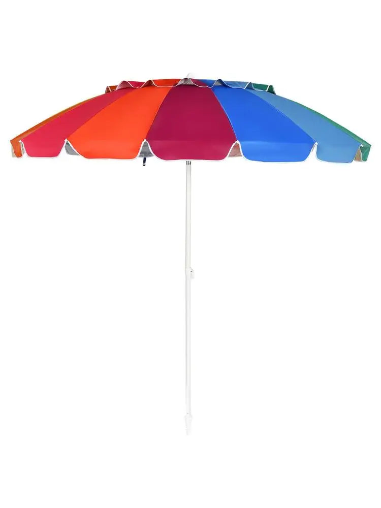 Ombrellone da Spiaggia 2,45m con 8 Stecche in Fibra di Vetro Regolabili, Resistente al Vento, Portatile, con Borsa per il Trasporto, per Spiaggia, Patio e Giardino