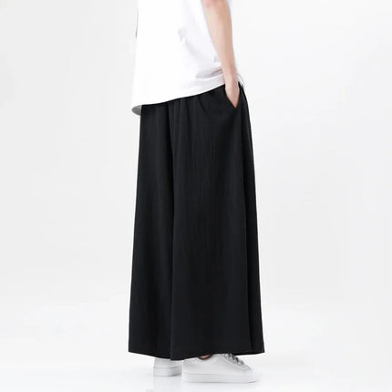 Pantaloni retrò in cotone e lino stile cinese Uomo Kimono estivo Pantaloni tradizionali in tinta unita Pantaloni casual a gamba larga streetwear maschile