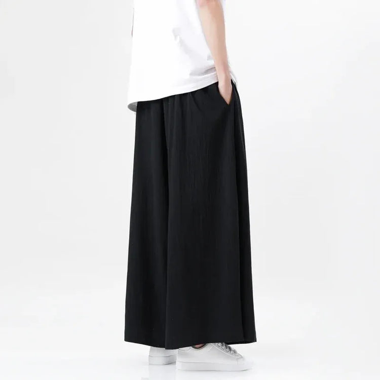 Pantaloni retrò in cotone e lino stile cinese Uomo Kimono estivo Pantaloni tradizionali in tinta unita Pantaloni casual a gamba larga streetwear maschile