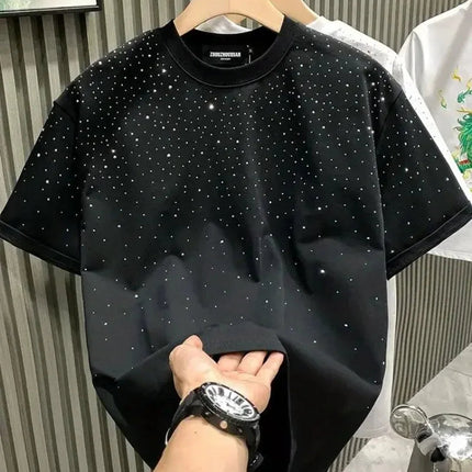 New Luxury Men's T-shirt Hot Diamond Printed Half Sleeve Fashion Round Neck Casual Summer High-end Men Tops T Shirts PlatiNum