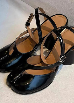 Crossed Ankle Belt Buckle Split toe Sandals Women Brand Designer Slingback Tabi Chunky High Heels INS Fashion Girls Shoes 2025 PlatiNum