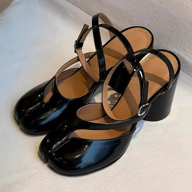 Crossed Ankle Belt Buckle Split toe Sandals Women Brand Designer Slingback Tabi Chunky High Heels INS Fashion Girls Shoes 2025 PlatiNum