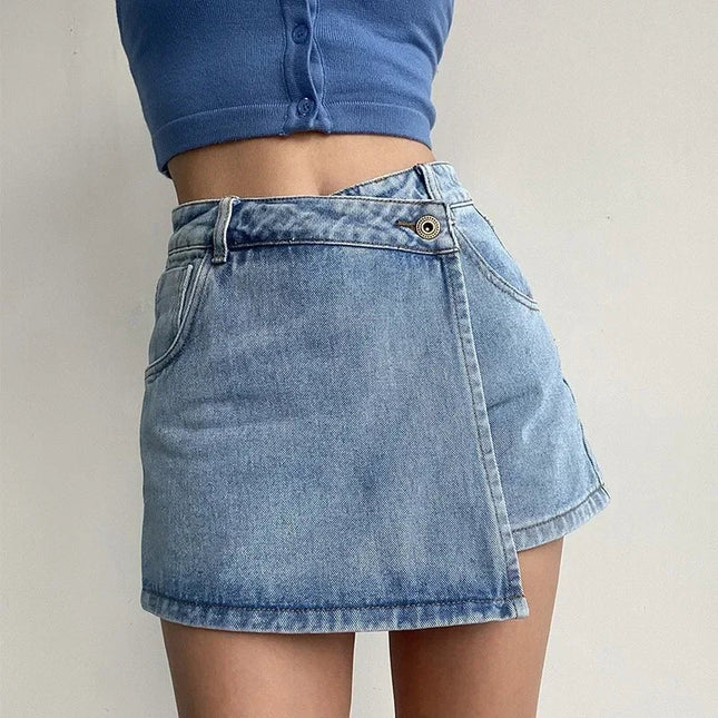 2025 Summer New Light-colored Slim Culottes High-waisted A-line Denim Shorts Casual Simple Non-elastic Women's Three-point Pants PlatiNum