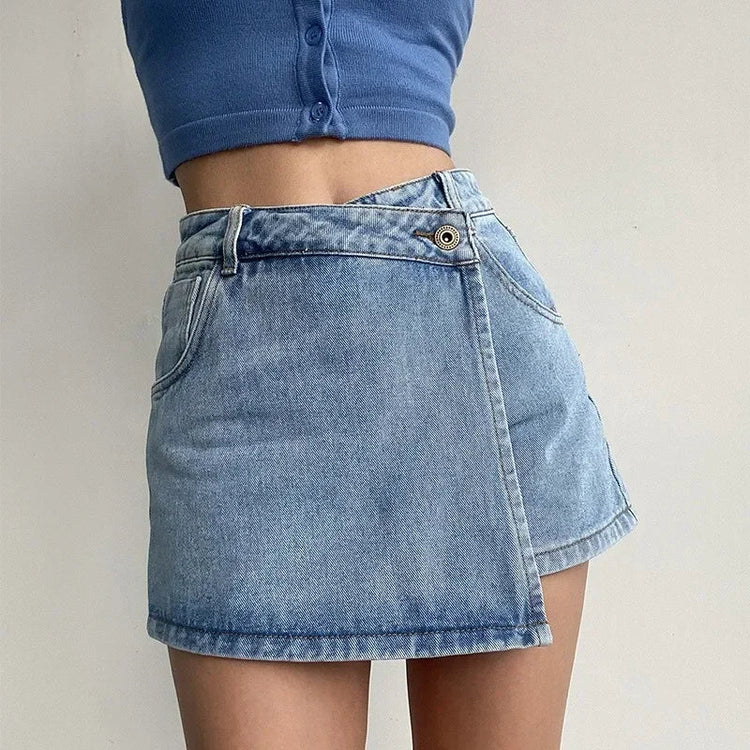 2025 Summer New Light-colored Slim Culottes High-waisted A-line Denim Shorts Casual Simple Non-elastic Women's Three-point Pants PlatiNum