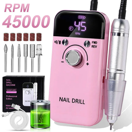 LIMEGIRL 45000RPM Electric Nail Drill Polisher Rechargeable Portable Electric Nail File Machine Kit for Home Acrylic Gel Nails Polishing