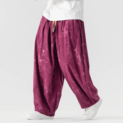 Pantaloni a gamba larga in velluto a coste da uomo in stile giapponese pantaloni larghi casual da uomo spessi e caldi pantaloni a lanterna Hip Hop streetwear taglie forti 5XL