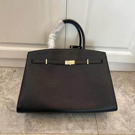 Borsa a mano di lusso in pelle martellata con chiusura in metallo, manico rigido, borsa professionale per affari e cerimonie