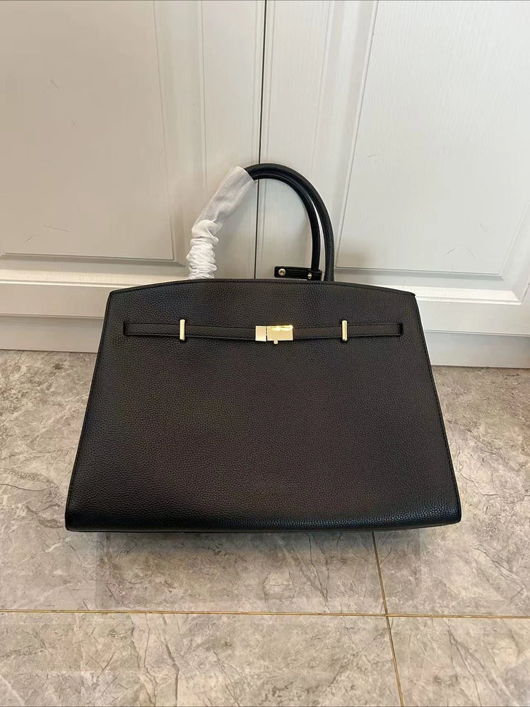 Borsa a mano di lusso in pelle martellata con chiusura in metallo, manico rigido, borsa professionale per affari e cerimonie
