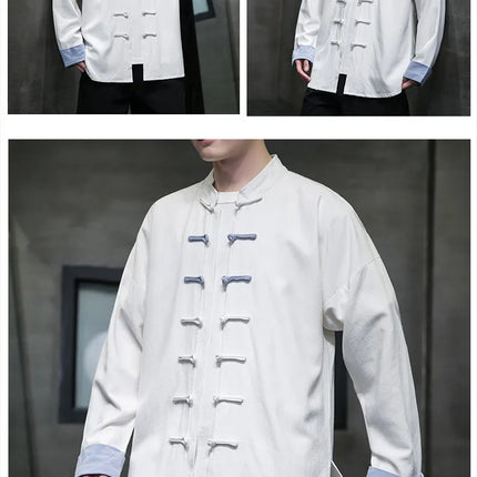 Camicie da Uomo Retrò Cinesi Traspiranti Stile Tang, Comode per Kung Fu e Tai Chi, Casual a Maniche Corte, Tinta Unita