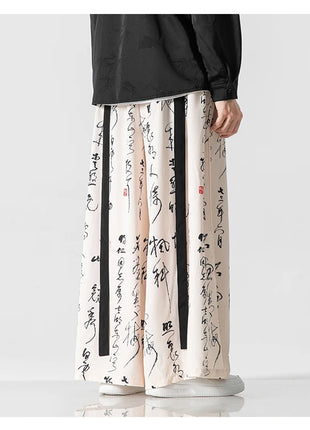 Pantaloni a gamba larga da uomo Ukiyo-e Stampa Pantaloni larghi in vita elastica Uomo Streetwear Giappone Samurai Pantaloni casual Pantaloni lunghi vintage