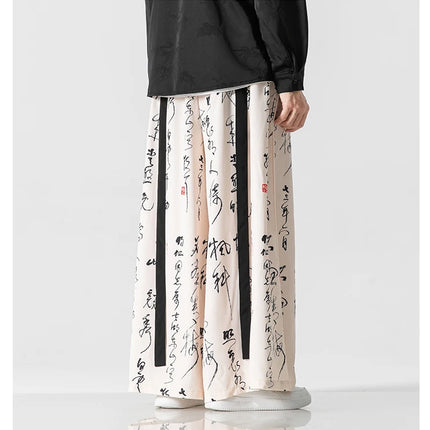 Pantaloni a gamba larga da uomo Ukiyo-e Stampa Pantaloni larghi in vita elastica Uomo Streetwear Giappone Samurai Pantaloni casual Pantaloni lunghi vintage
